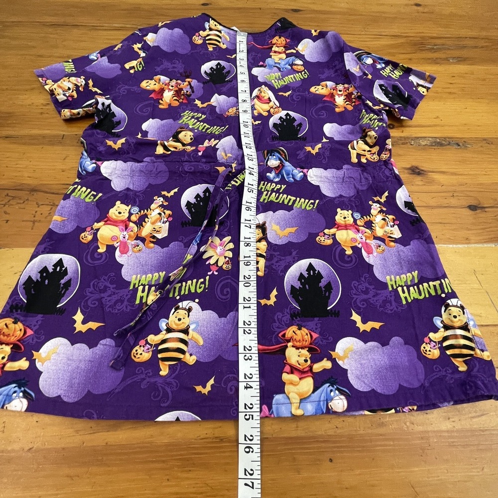 Disney Scrub Top Small Purple Pooh‎ Bear Eeyore Halloween Happy Haunting - Picture 9 of 10